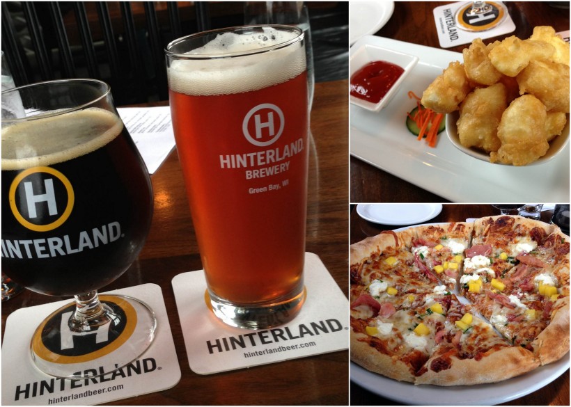 hinterland beer, goat cheese curds, smoked chicken pizza